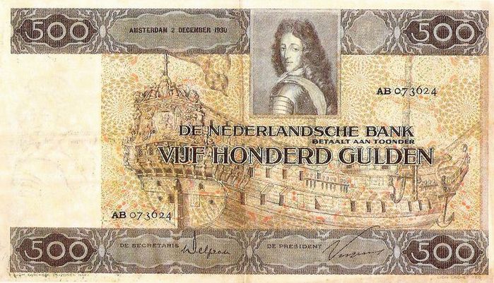 Dutch 500 guilder note with a portrait of William III of England , Dutch stadtholder and Prince of Orange