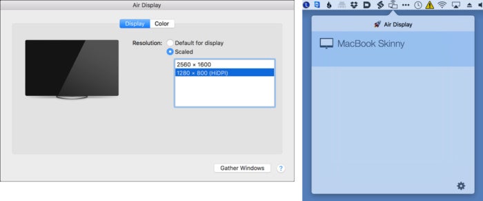 Хост Mac может поддерживать до четырех внешних клиентов AirDisplay