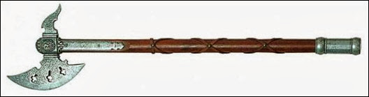 У таких бойових сокир рукоятка може заканчіваеться потовщенням або набалдашником, щоб зброя не вислизала з руки при сильних рубають ударах і вирощених, а також в якості упору для руки, що тримає сокиру, при зриває ударах