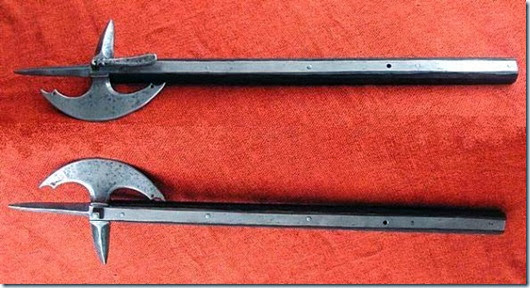Як бойова частина може працювати і обух, а його рукоять може закінчуватися набалдашником або вістрям