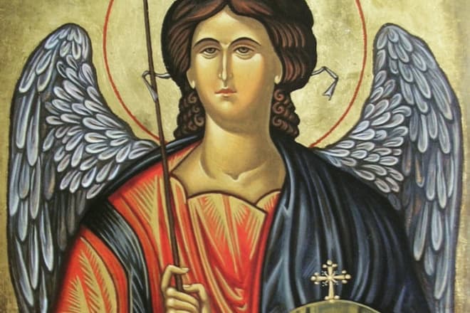 Дивно, але цей образ нагадує архангела   Михайла   , Який з подібним мечем стоїть на чолі небесного воїнства