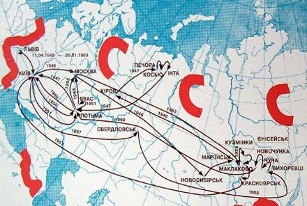 Ось карта його 18-літніх переміщень по радянських таборах