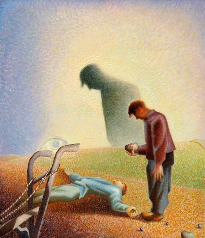 Про Каїна ж нічого такого Письмо не помічає, а говорить тільки, що він приніс від плодів землі жертву, що, так би мовити, попалося, без всякого старання і розбору »