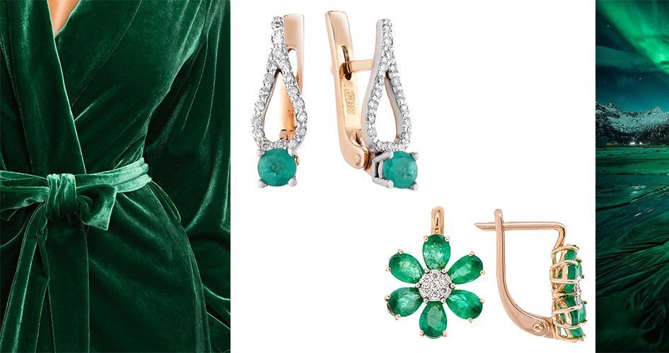 Золоті сережки з смарагдами з англійським замком