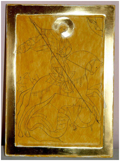 Після чого визолочена поверхня покривається тонким шаром прозорого захисного лаку