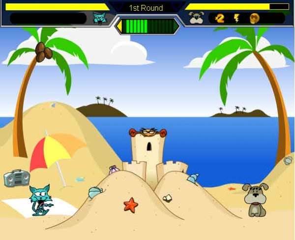 Кішка проти собаки   Cat vs Dog at the beach   Весела флеш гра, яка подарує вам море задоволення і веселощів