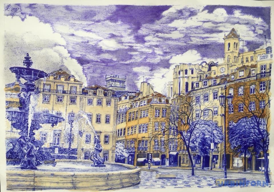 Незаконно заарештований в Москві кореспондент Укрінформу Роман Сущенко послав свій дванадцятий малюнок з російського СІЗО Лефортово - міський пейзаж португальської столиці Лісабона, де в цьому році пройде Євробачення-2018