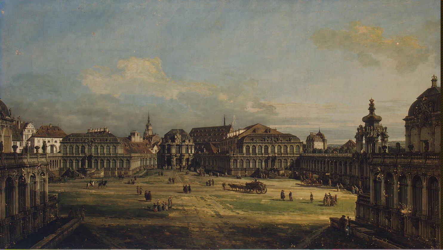 Цвінгер будувався близько 20 років при Августі II Сильному (August II Fryderyk Mocny), королі Польському (1697-1704 і 1709-1733) і курфюрста Саксонському (Фрідріх Август I, 1694-1733), і свій остаточний вигляд отримав майже випадково