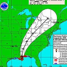 Глава Центру вивчення ураганів Івор ван Хеерден попереджає, що після відходу стихії далі на північ (передбачуваний шлях Катріни вказано на малюнку), на місці міста може виявитися   величезне озеро завглибшки кілька метрів