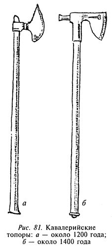 Кавалерійський сокиру був малим легкою зброєю, яке тримали однією рукою, хоча на деяких ілюстраціях можна бачити вершників, які орудують важкими дворучними данськими сокирами