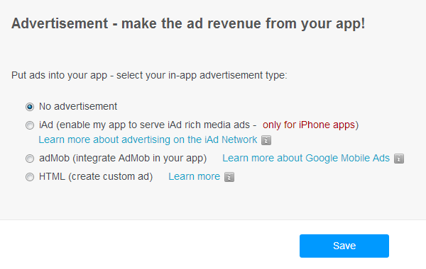 Відкрийте вкладку Реклама в панелі управління і виберіть один з видів реклами: