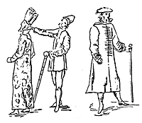 Малюнки Мейерберга: боярин в жупані і горлатній шапці, слуга в зипуне, купець в жупані