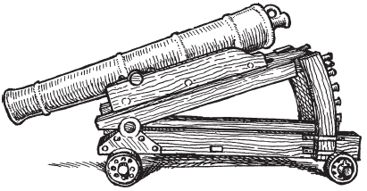 Що стосується ранніх розробок подібного роду, то німецька кулеврини XV століття була встановлена ​​на чотириколісною платформі і теж мала дві дугові опори для регулювання піднесення укріпленого на шарнірах стовбура