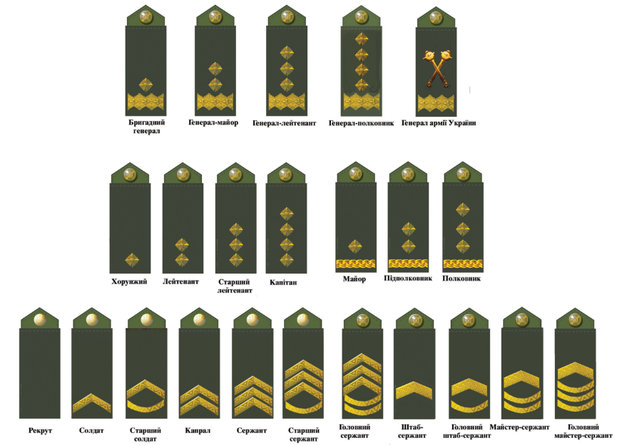 Група Гайдукевича «про всяк випадок» розробила дизайн погон також для таких звань, як рекрут, капрал, штаб-сержант, майстер-сержант, хорунжий (зараз - молодший лейтенант), бригадний генерал і ін