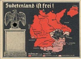 Німецький плакат: гітлерівська Німеччина, Австрія і Судети   «За кожне прояв національної волі їх переслідують і труять як диких звірів