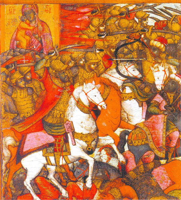 Чудо від ікони Феодорівської Богоматері в битві біля Святого озера (фрагмент ікони зі сказанням, 1680-і рр