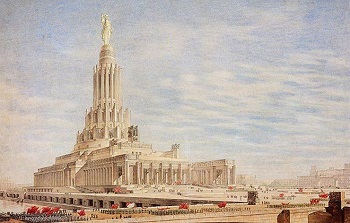 Проект будівлі вийшов воістину грандіозною - величезні зали у величезній вежі, і як апофеоз - гігантська статуя Леніна, яка прагне прямо в небо
