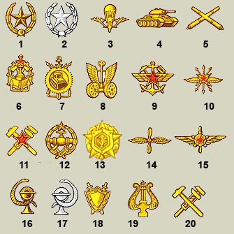 На малюнку праворуч емблеми родів військ і служб обр