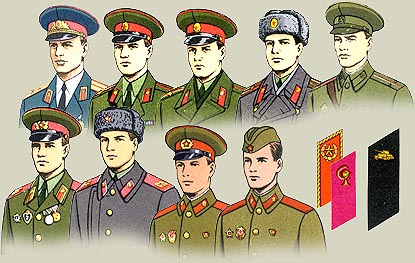 На всіх видах форми офіцери, сержанти, солдати та курсанти носять петлиці кольором по роду військ з розміщеними в них емблемами родів військ і служб