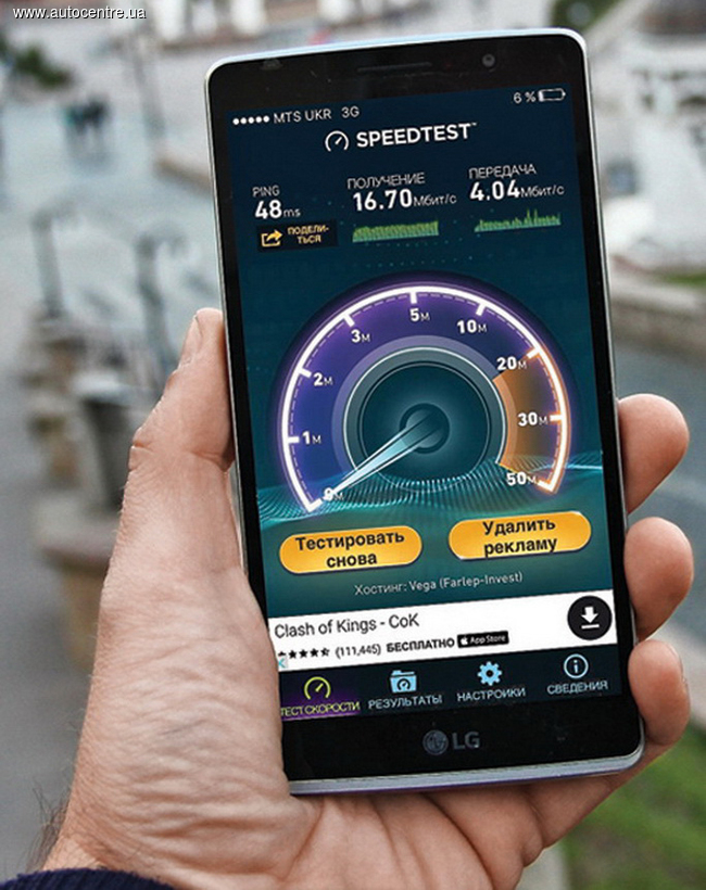 У центрі Ужгорода швидкість мобільного інтернету 3G від Vodafone склала 15-17 Мбіт / с
