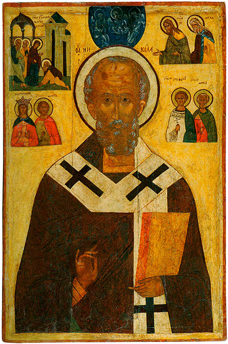 На всіх іконах зображений святий Миколай з дуже добрим обличчям, сивою борідкою і трохи сумними очима