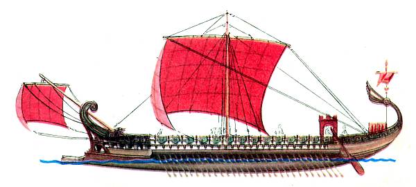 Для того, щоб підвищити місткість, навіть невеликі біреми і лібурни нерідко комплектувалися закритою палубою, чого зазвичай не робилося на судах аналогічного класу в інших флотах